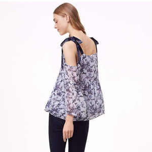 S LOFT Floral Chiffon blouse with velvet shoulder ties CC